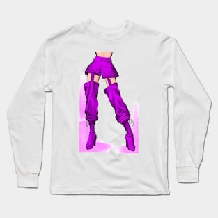 A female figure in trendy purple pants and boots Long Sleeve T-Shirt